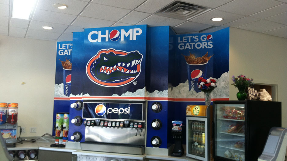 Pepsi Gators custom printed drink machine display