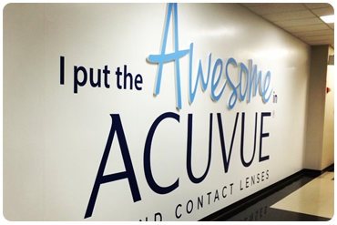 acuvue wall with routed foamcore and vinyl lettering