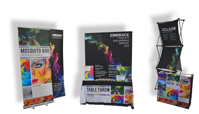 retractable banners, table throws, and other trade show displays by Orbus Display Company