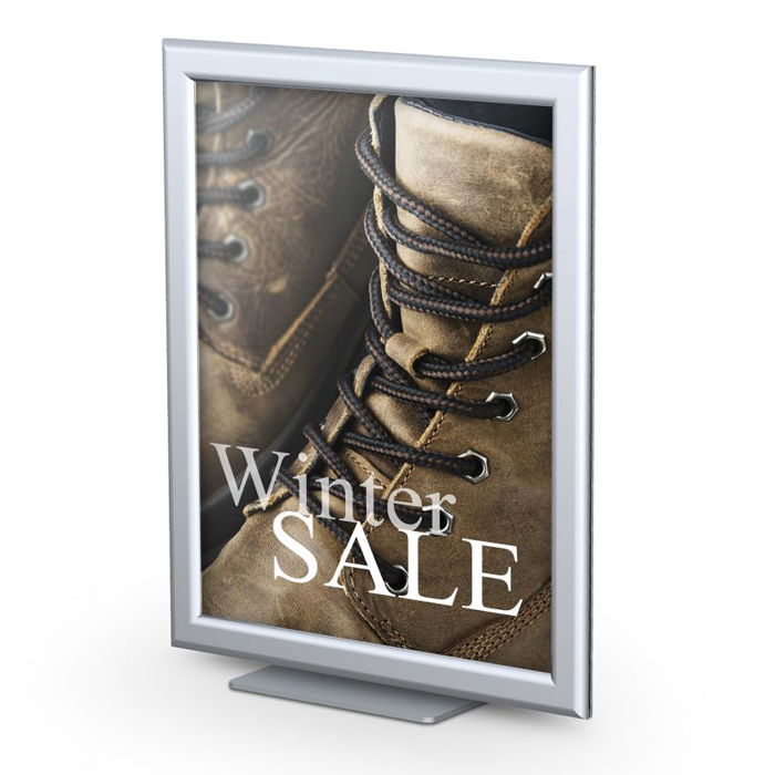 silver Testrite countertop display with winter boots sale graphic