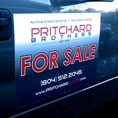 Pritchard Brothers FOR SALE magnetic sign on the side of a vehicle