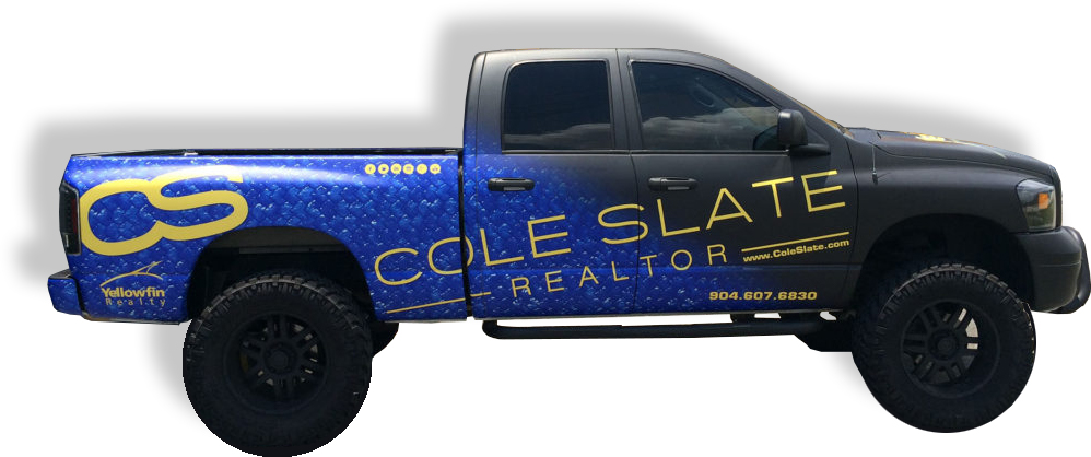 Pickup truck wrap for Cole Slate Realtor by CORR Digital