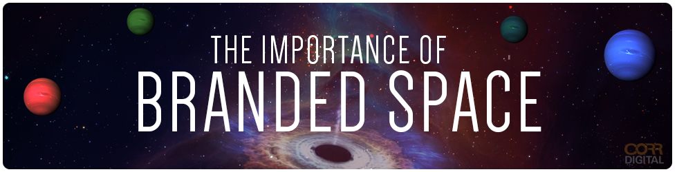 The Importance of Branded Space title header with stars and planets