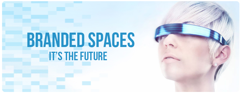branded spaces it's the future with woman wearing futuristic visor