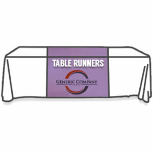 purple branded table runner
