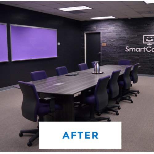 SmartContact conference room after branded environment design and installation by CORR Digital
