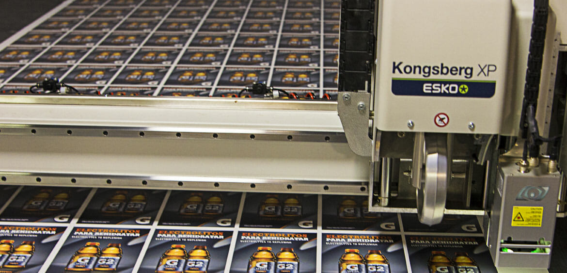 Kongsberg XP Esko printer with Gatorade cooler clings